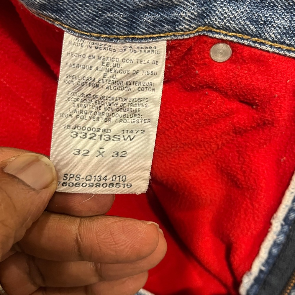 Wrangler Fleece Lined Jeans Mens 32x32 Blue Red Insulated Straight Leg 33213SW - Picture 6 of 10